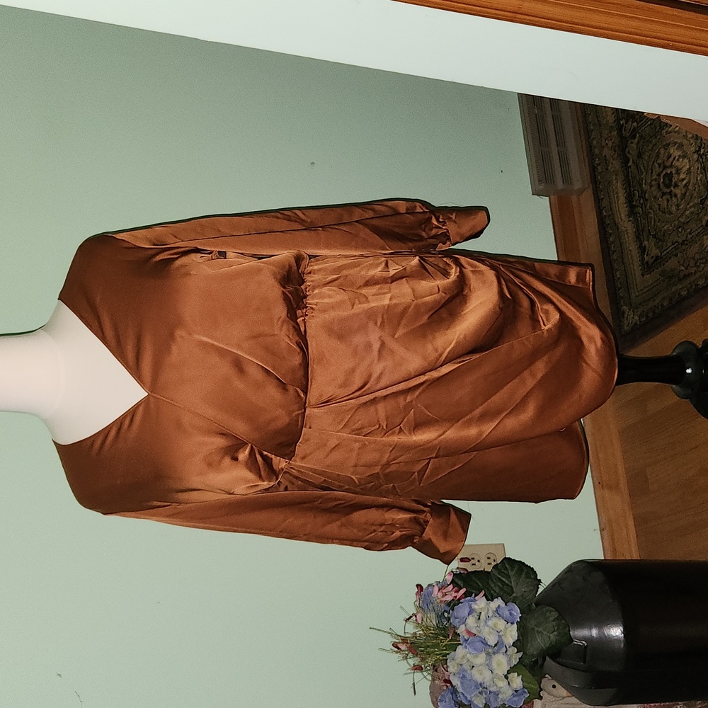 Worthington Long Sleeve Faux Wrap Dress in Sierra Brown Size XXL